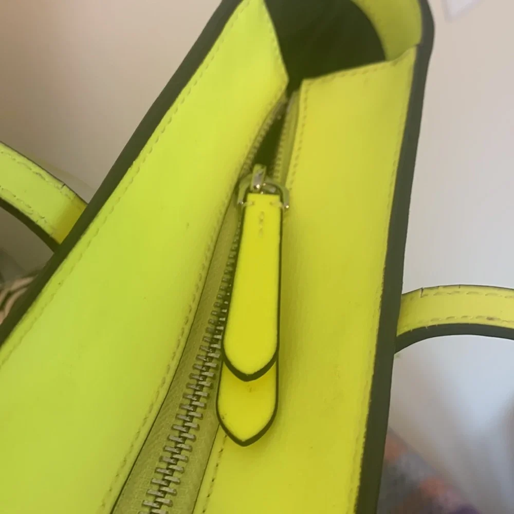 kate spade Black and White Floral Tote with Neon Yellow Trim
